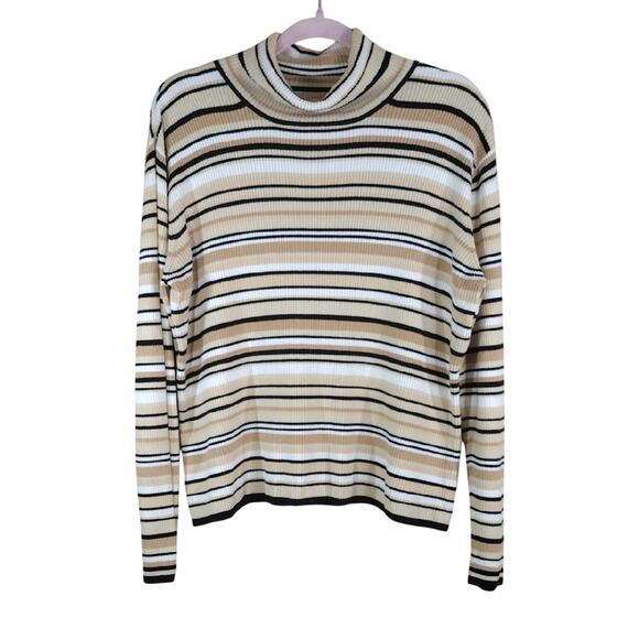 Worthington Turtle Neck Winter Formal Stripes Long Sleeve Stretchy Cotton Shirt - Picture 1 of 13